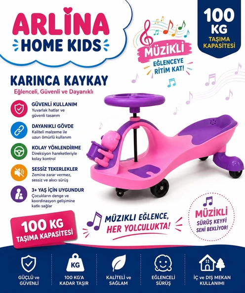Karınca Kaykay Pedalsız Kolay Kullanım Müzikli Sevimli Ayıcık Sepetli Pembe ürün görseli 1
