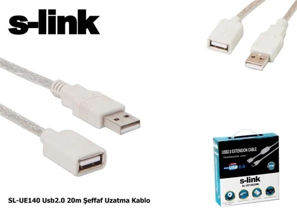 S-link SL-UE140 20mt 2.0 Usb Şeffaf Uzatma Kablosu ürün görseli 1
