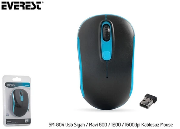 Everest SM-804 Usb Siyah-Mavi 800-1200-1600dpi Kablosuz Mouse ürün görseli 1