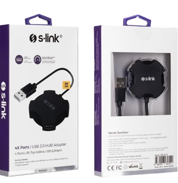 S-link Swapp SW-U212 Siyah Usb 2.0 4 Port Hub Kablolu Çevirici Adaptör ürün görseli 1