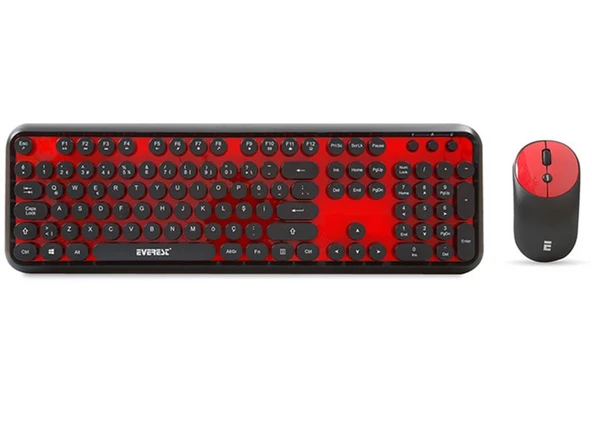 Everest Round KM-6282 Siyah Kırmızı Kablosuz QMultimedia Klavye + Mouse Set ürün görseli 1