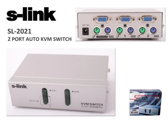 S-link SL-2021 2pc-1mn vga+ps-2 Manuel Kablolu Kvm Switch ürün görseli 1