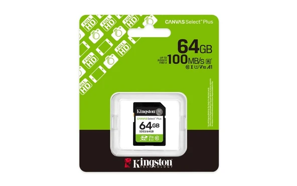 Kingston SDS3-64GB 64GB SDXC Canvas Select Plus Gen3 100MB-s C10 UHS-I U1 V10 Hafıza Kartı ürün görseli 1