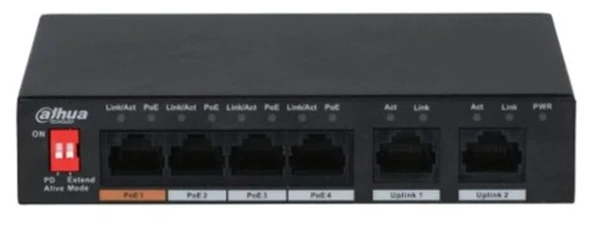 Dahua PFS3006-4ET-60 6 Port 10-100 (4 Poe + 2fe Uplınk Toplam 60W Poe) ürün görseli 1