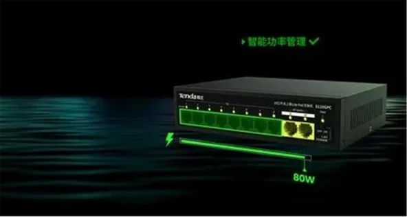 Tenda S110GPC 10 Port 8 Port Poe+ 10-100 Mbps + 2 Port 10-100-1000 Uplink Switch Çelik Kasa ürün görseli 1