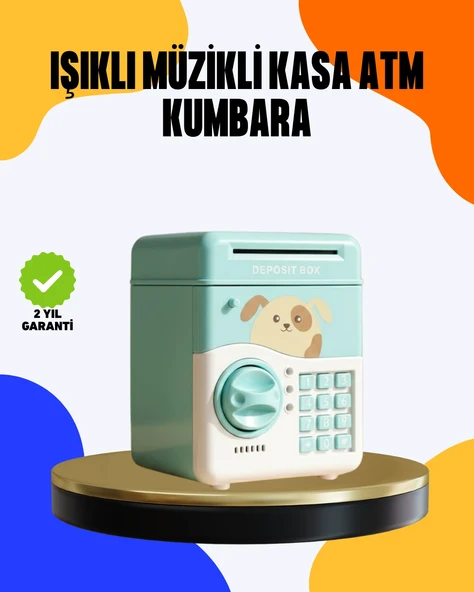 Çocuklar İçin Su Yeşili Atm Kasa Tasarımlı Şifreli Kumbara ürün görseli 1