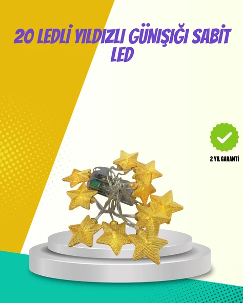 Dekoratif Yıldız Led Aydınlatma 20 Ledli 5 Metre Günışığı ürün görseli 1