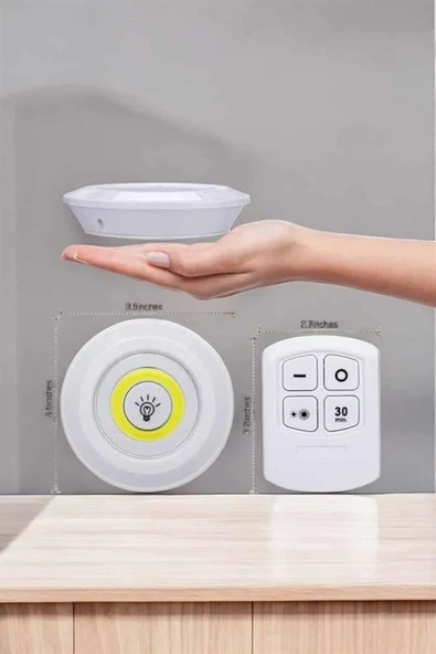 Led Lamba 3'lü Uzaktan Kumandalı Yapışkanlı Beyaz Işık ürün görseli 1