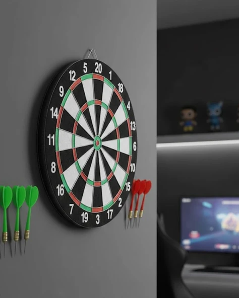 Kaliteli Ahşap Dart Tahtası 12 İnç 4 Dart Ok Seti ürün görseli 1