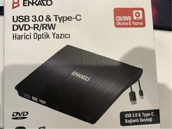 Enkado Ekd-Udvd120 Type-C - USB 3.0 DVD-R-CD-R-RW- Dvd-Rw Ultra Slim Harici Optik Yazıcı Siyah ürün görseli 1