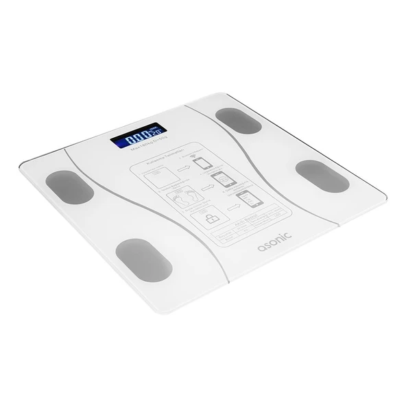 Asonic BS260 Beyaz 2-AAA Pil Dijital Bluetooth Baskül (Sensör-Temperli Cam-Otomatik Sıfırlama) ürün görseli 1