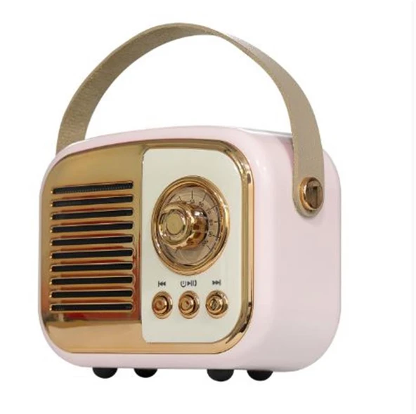 Mikado MD-24BT Echoes 3W 800mAh Pembe Usb+TF Kart+Bluetooth Destekli Klasik Retro Müzik Kutusu ürün görseli 1