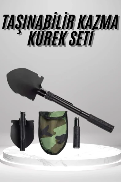 Pusulalı Katlanabilen Portatif Çantalı Mini Kazma Kürek Seti ürün görseli 1
