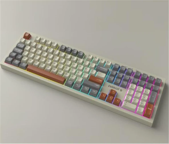 Everest KM-78 Rena Krem-Gri-Kahve Kablosuz 2.4 + BT RGB Aydınlatmalı Sessiz Q  Klavye + Mouse Se ürün görseli 1