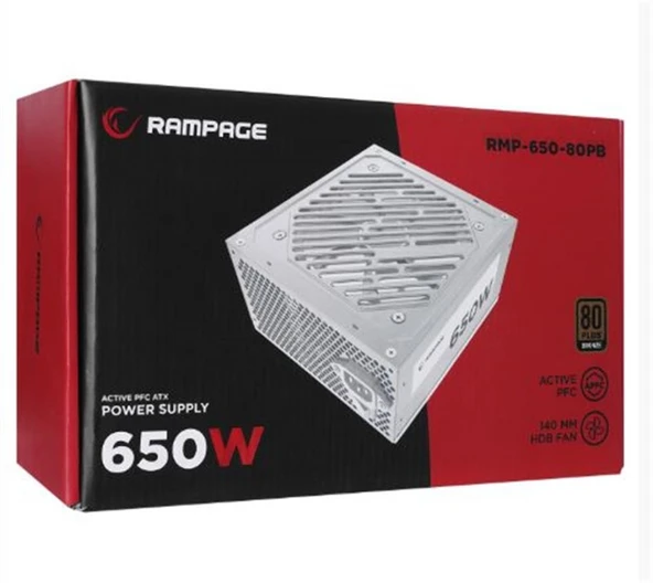 Rampage RMP-600-80P 600W 80Plus Bronze 12cm Fan Aktif PFC Beyaz Power Supply ürün görseli 1