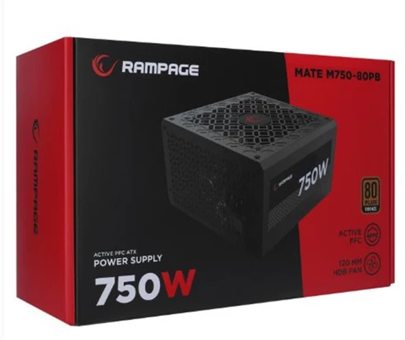 Rampage MATE M750-80PB 750W 12cm Fan Full Modular 80 Plus Bronze Aktif PFC Siyah Power Supply ürün görseli 1
