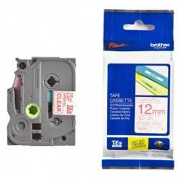 Brother TZE-132 12 mm Şeffaf Üzeri Kırmızı Laminasyonlu Etiket ürün görseli 1