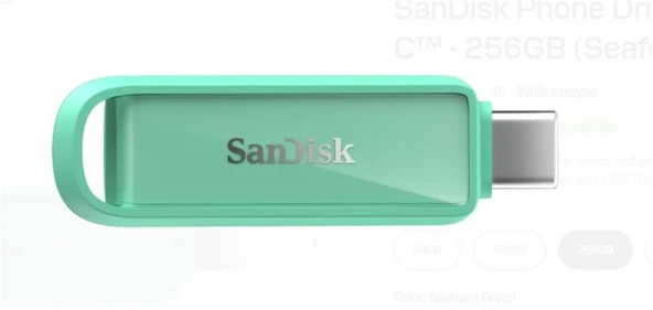 Sandisk SDIXS0N-256G-GN6NQ 256GB Phone Drive with USB-C-128GB (Seafoam Green) Flash Bellek ürün görseli 1