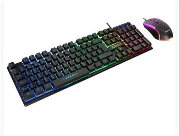 Everest KM-198 Luminax Siyah Gökkuşağı Aydınlatmalı Q Gaming Oyuncu Klavye + Mouse Set ürün görseli 1