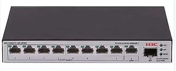 H3C S1600V2-10P-HPWR L2 9x 10-100-1000 BASE-T Ports (8x PoE+ Ports) 1x 1G SFP Port, 125W PoE+ Switch ürün görseli 1