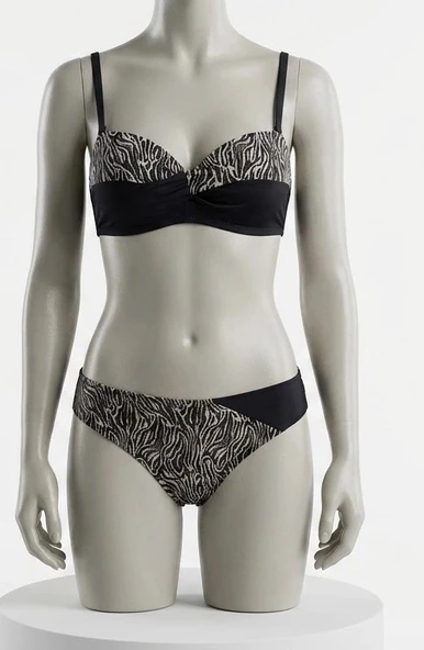 Bicomi Straplez Balenli Doğal Form Veren Zebra Desenli Konfor Bikini Takımı ürün görseli 1