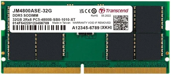 Transcend 32GB(1x32GB) 4800Mhz SODIMM CL40 DDR5 Notebook Ram (JM4800ASE-32G) ürün görseli 1