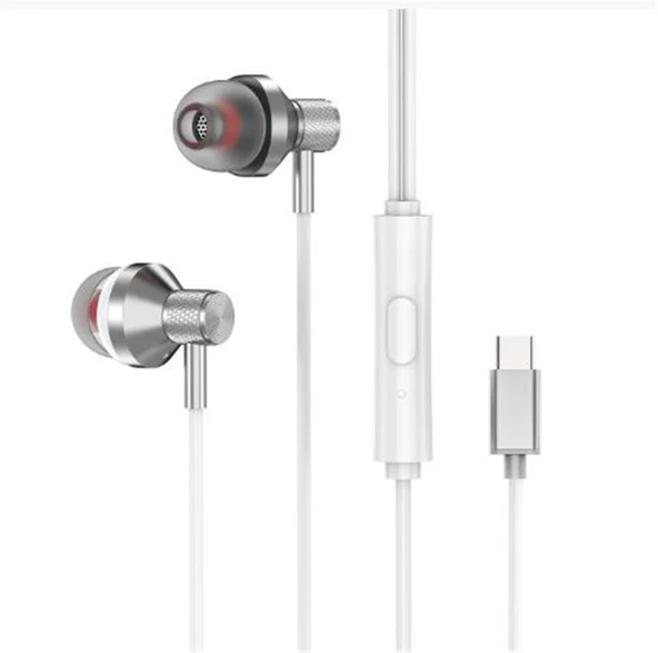 S-link SL-TPK03 TypeC Telefon Uyumlu Metal Beyaz Kulak İçi Mikrofonlu Kulaklık ürün görseli 1