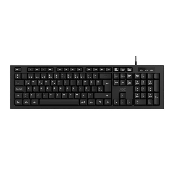 AOC KB130B-38 1,8mt Kablo Uzunluğu Usb Siyah Türkçe Kablolu Standart Klavye,Sessiz yazma ürün görseli 1