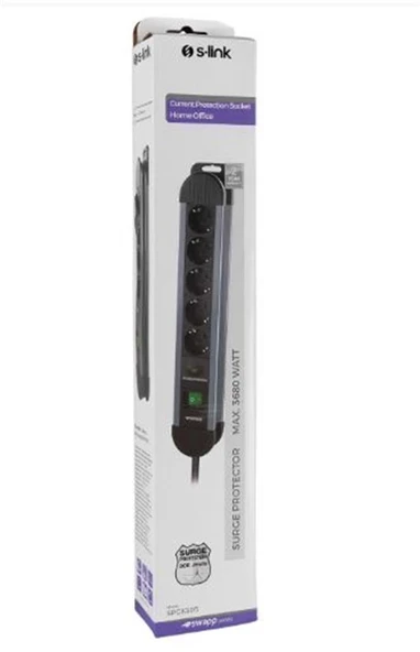 S-link SPGKS05 1.5m 3G1.5mm2 900 Joule 5Li Akım Kor. Gri Priz Çoklayıcı ürün görseli 1