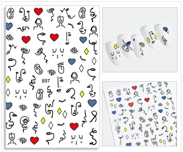 Sanatsal Yüz ve Çizgiler Tırnak Sticker Tırnak Etiketi Nail Art JO-897 ürün görseli 1