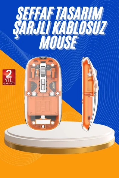 Mouse Fare Kablosuz Mouse Fare Şarjlı Bluetooth Sessiz 5 Tuşlu Şeffaf ürün görseli 1