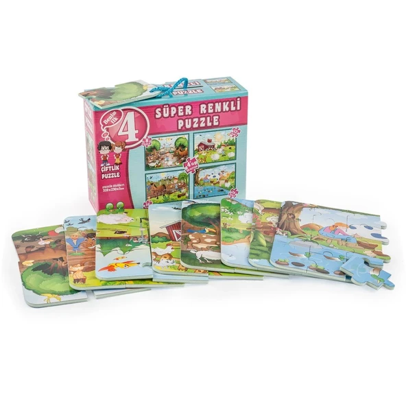3222 DıyToy Süper Renkli 4'lü Puzzle - Çiftlik / 8+12+16+24 Parça Puzzle ürün görseli 1