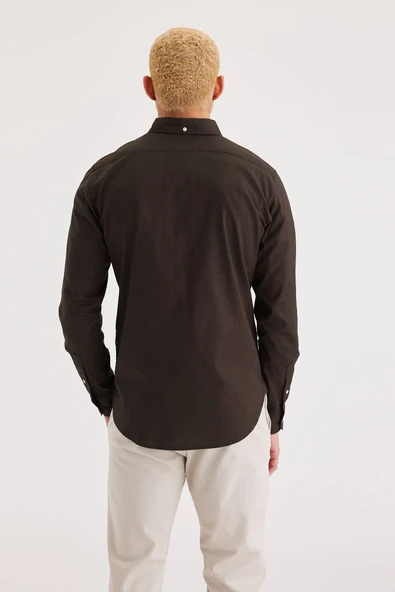 Stretch Oxford Slim Gömlek Beige Beige S - Resim 2