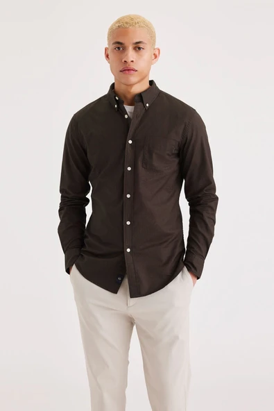 Stretch Oxford Slim Gömlek Beige Beige S ürün görseli 1