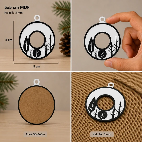 O Harf Yılbaşı Süsü – MDF Çam Ağacı Desenli Asılabilir Dekor (5x5 cm) ürün görseli 1