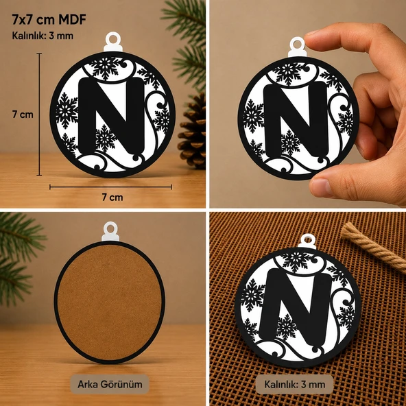 N Harf Yılbaşı Süsü – MDF Çam Ağacı Desenli Asılabilir Dekor (7x7 cm) ürün görseli 1