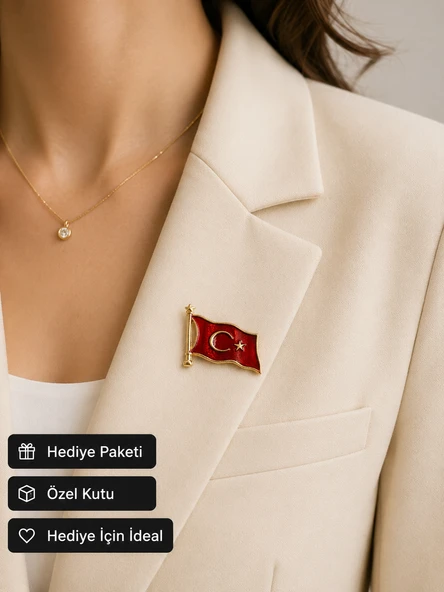Ay Yıldız Türk Bayrağı Kadın Broşu – Şık ve Anlamlı Hediye Rozet ürün görseli 1