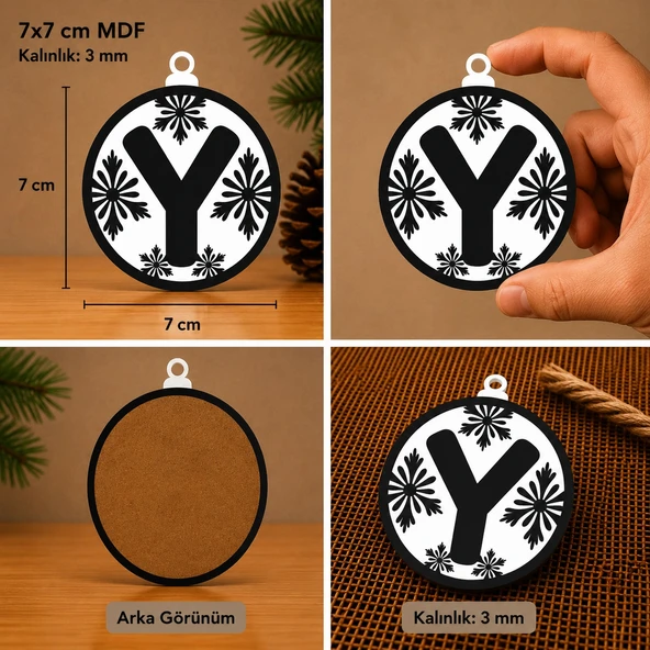 Y Harf Yılbaşı Süsü – MDF Çam Ağacı Desenli Asılabilir Dekor (7x7 cm) ürün görseli 1