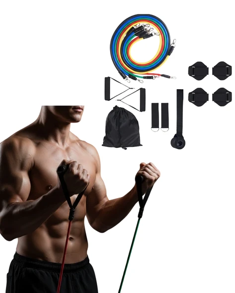 Direnç Seviyeli Pilates Ve Fitness Egzersiz Bandı Seti Kapı Askılı ürün görseli 1