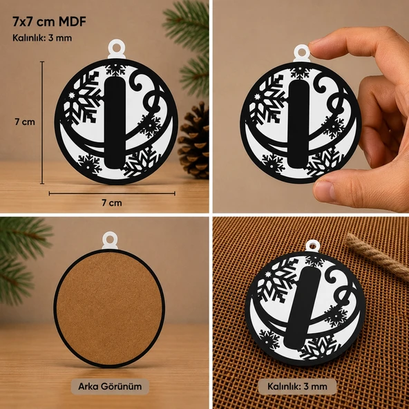I Harf Yılbaşı Süsü – MDF Çam Ağacı Desenli Asılabilir Dekor (7x7 cm) ürün görseli 1