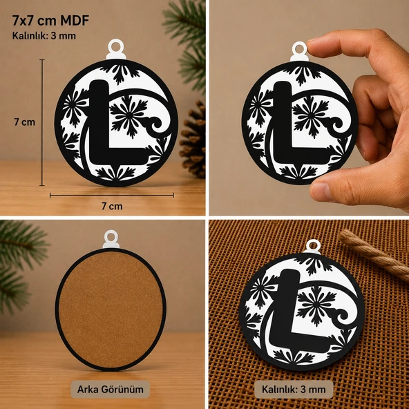 L Harf Yılbaşı Süsü – MDF Çam Ağacı Desenli Asılabilir Dekor (7x7 cm) ürün görseli 1