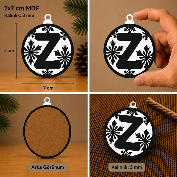 Z Harf Yılbaşı Süsü – MDF Çam Ağacı Desenli Asılabilir Dekor (7x7 cm) ürün görseli 1