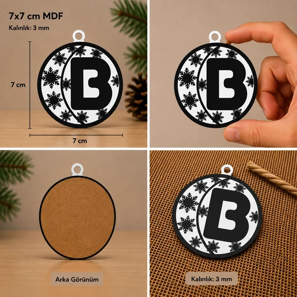 B Harf Yılbaşı Süsü – MDF Çam Ağacı Desenli Asılabilir Dekor (7x7 cm) ürün görseli 1