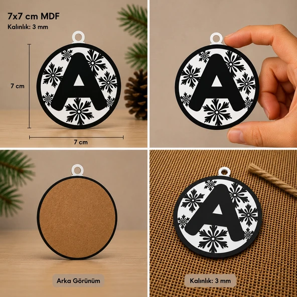 A Harf Yılbaşı Süsü – MDF Çam Ağacı Desenli Asılabilir Dekor (7x7 cm) ürün görseli 1