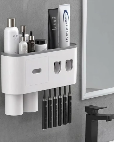 Çok Fonksiyonlu Diş Fırçası Tutucu Otomatik Dispenser Bardaklı Organizer ürün görseli 1