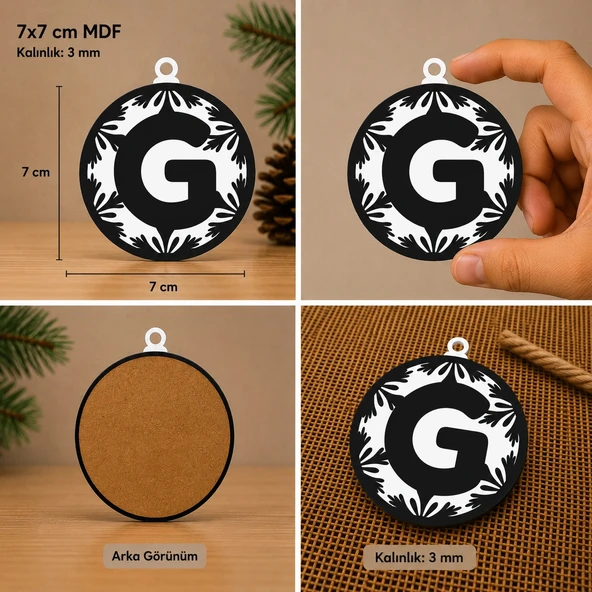 G Harf Yılbaşı Süsü – MDF Çam Ağacı Desenli Asılabilir Dekor (7x7 cm) ürün görseli 1