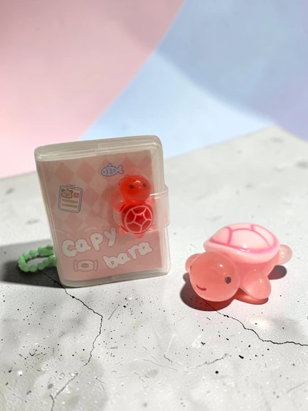 Mini Anahtarlıklı Not Defteri (5x4 cm) ve Sevimli Kaplumbağa Figür (5x4 cm) - Pembe ürün görseli 1