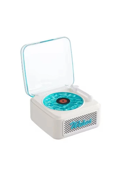 Nostalji Mini Plak Görünümlü Radyolu Bluetooth Hoparlör 3d Ses Dalgası Retro Müzik Plak Beyaz ürün görseli 1