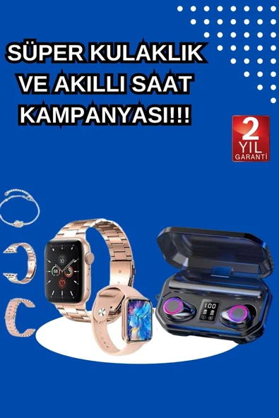 Kadınlar İçin 3 Kordonlu Akıllı Saat Ve Dijital Göstergeli Powerbankli Bluetooth Kulaklık Dokunmatik Kontrol ürün görseli 1