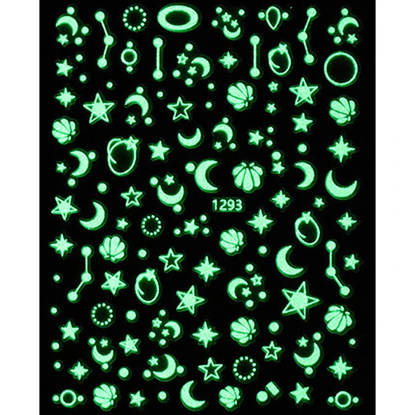 Karanlıkta Parlayan Ay Yıldız Geometrik Tırnak Sticker Tırnak Etiketi Nail Art JO-1293 ürün görseli 1